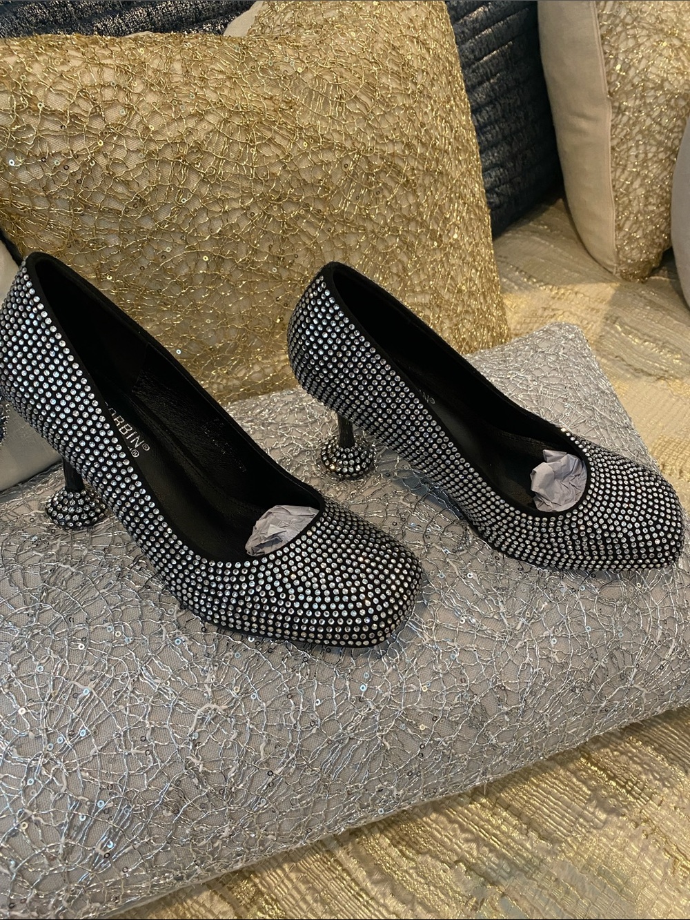 Cape Robbin Black Rhinestone Mid Heel Pumps